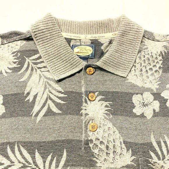 Tommy Bahama Polo T-Shirt Tropical Hawaiian Short Sleeve Stripe Gray Heavy L - Picture 3 of 12
